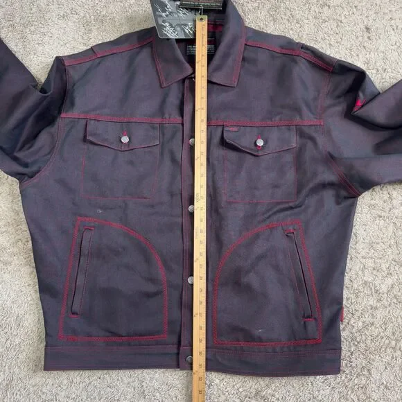 VINTAGE Fubu Jacket Mens 2XL Red Denim Jean Hip Hop Y2K Rap Baggy Trucker